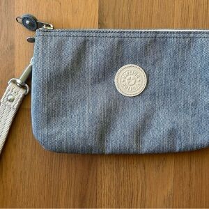 Kipling Blue Denim Pouch with Beige Strap